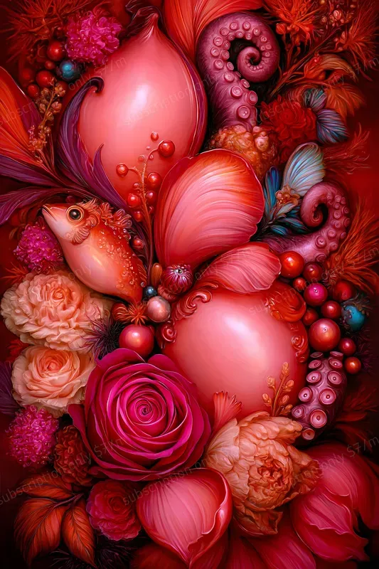 Crimson Surreal Object Scenes