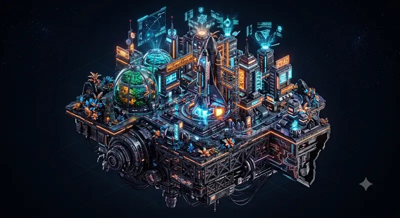Isometric Scifi Floating Islands