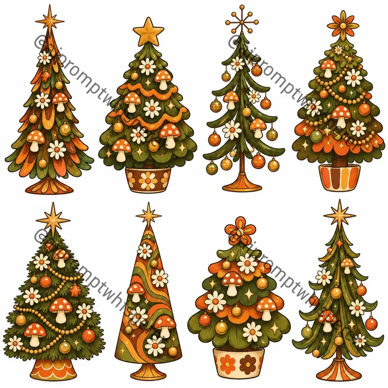 Retro Christmas Tree Clipart Sheets Etsy