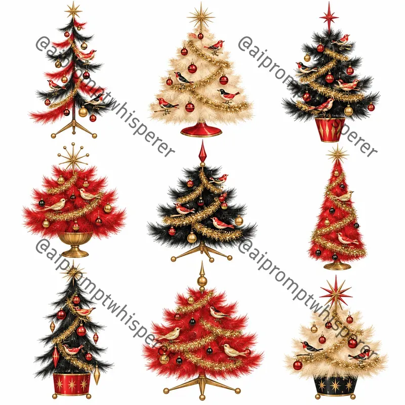 Retro Christmas Tree Clipart Sheets Etsy
