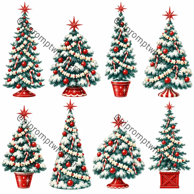 Retro Christmas Tree Clipart Sheets Etsy