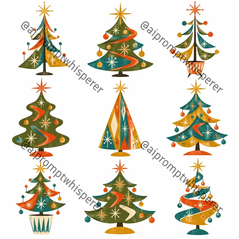Retro Christmas Tree Clipart Sheets Etsy