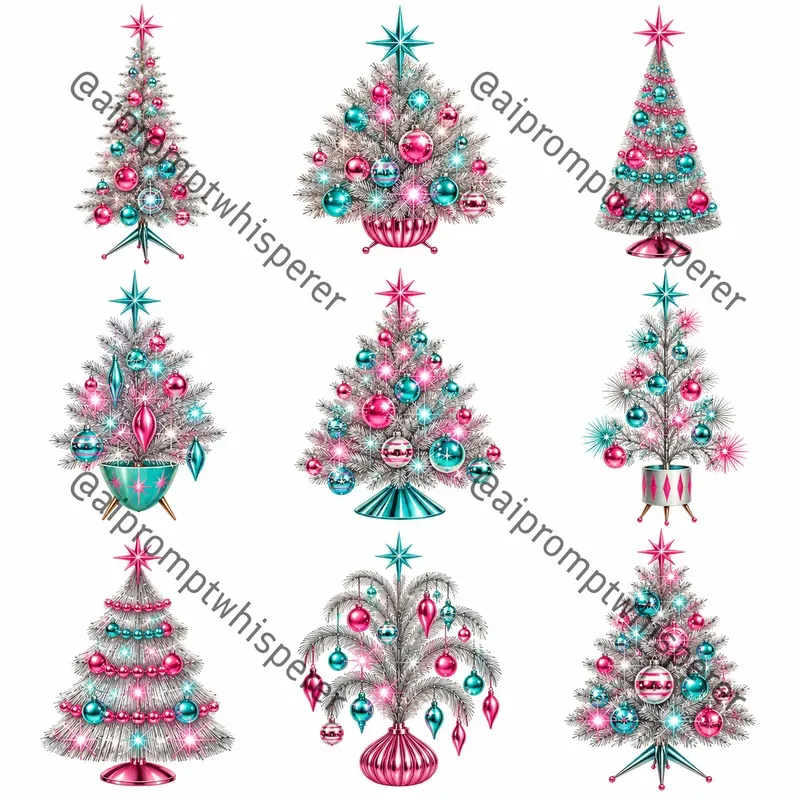 Retro Christmas Tree Clipart Sheets Etsy
