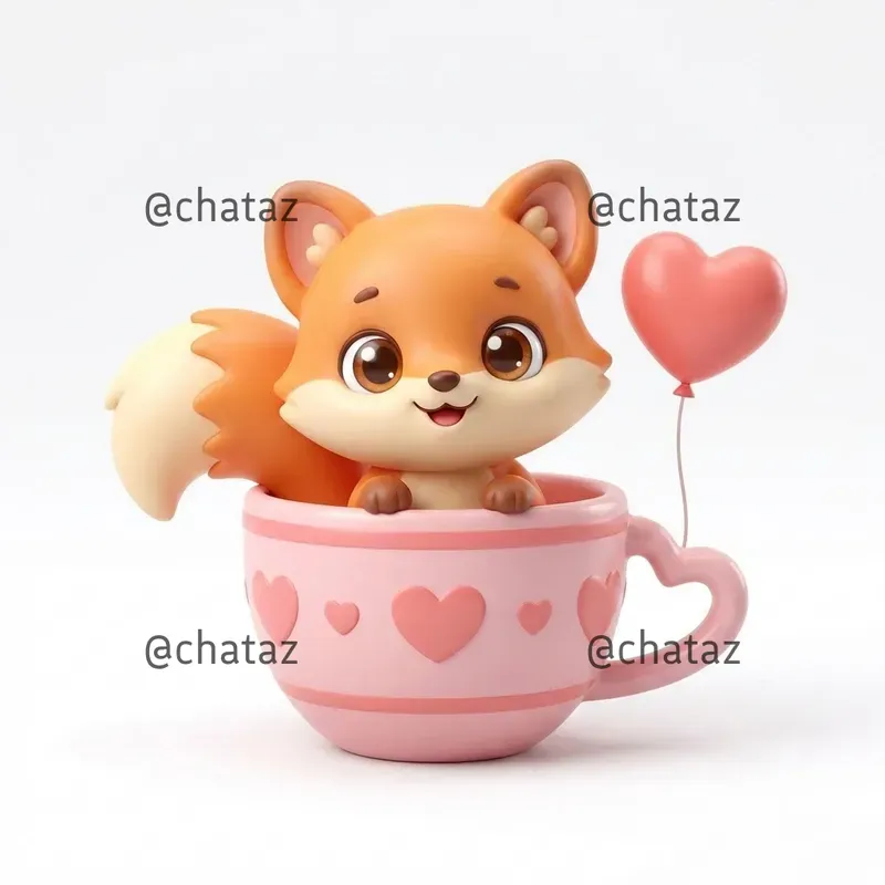 Cute Kawaii Animal In Cup Valentines