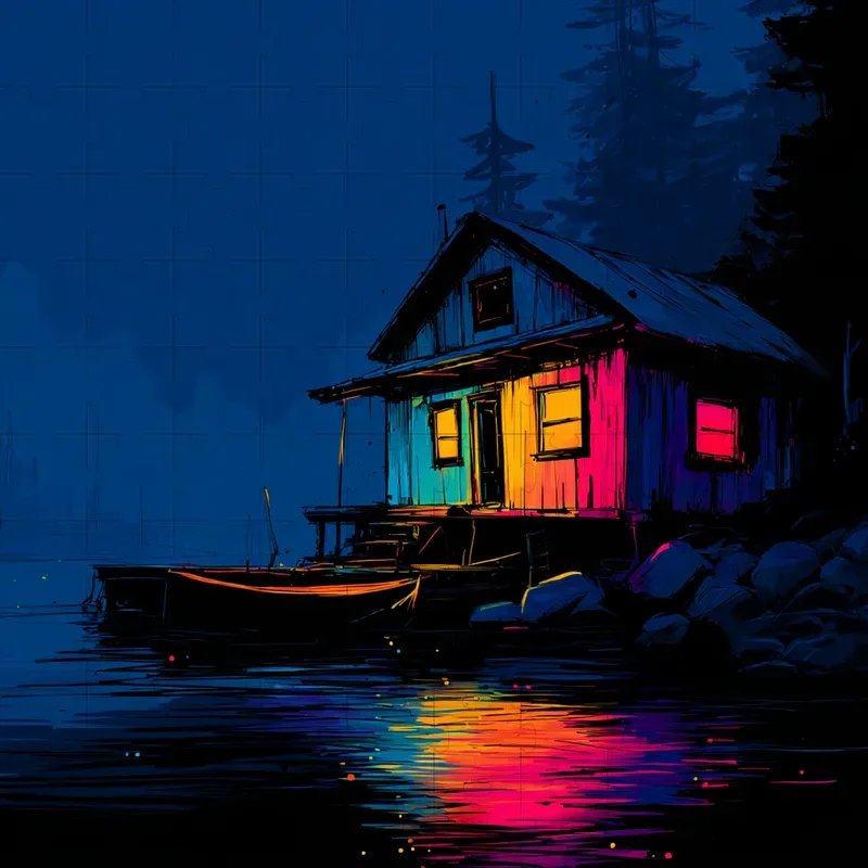 Gouache Neon Ink Splatter Nightscapes