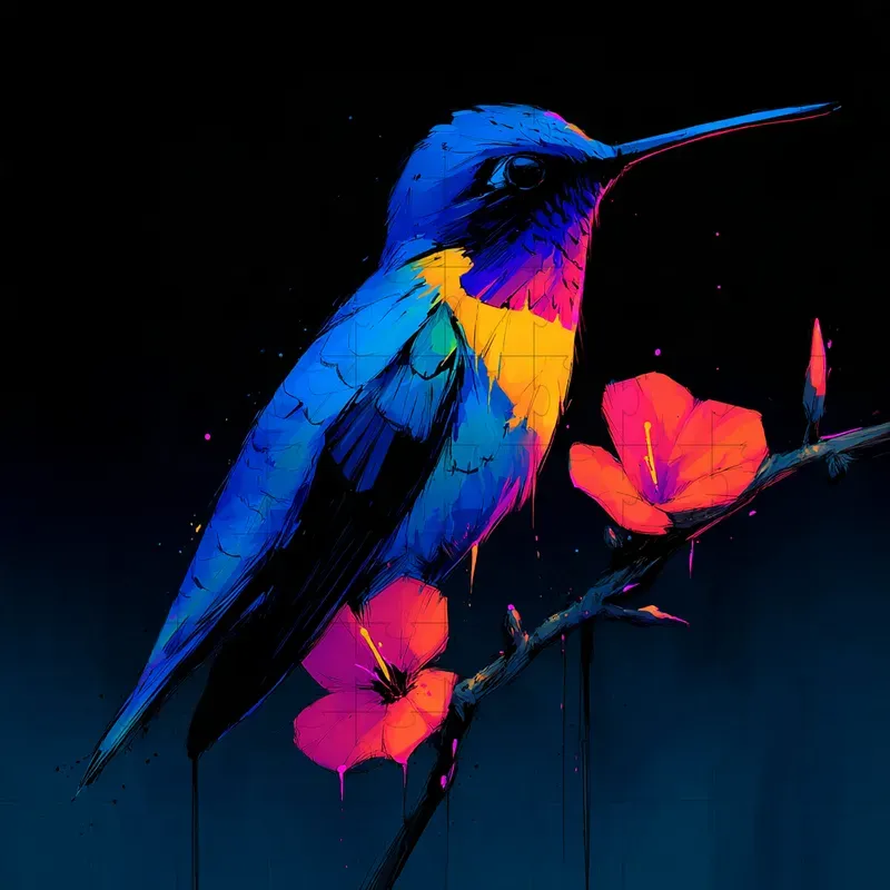 Gouache Neon Ink Splatter Nightscapes