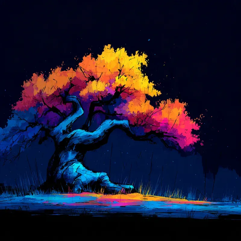 Gouache Neon Ink Splatter Nightscapes