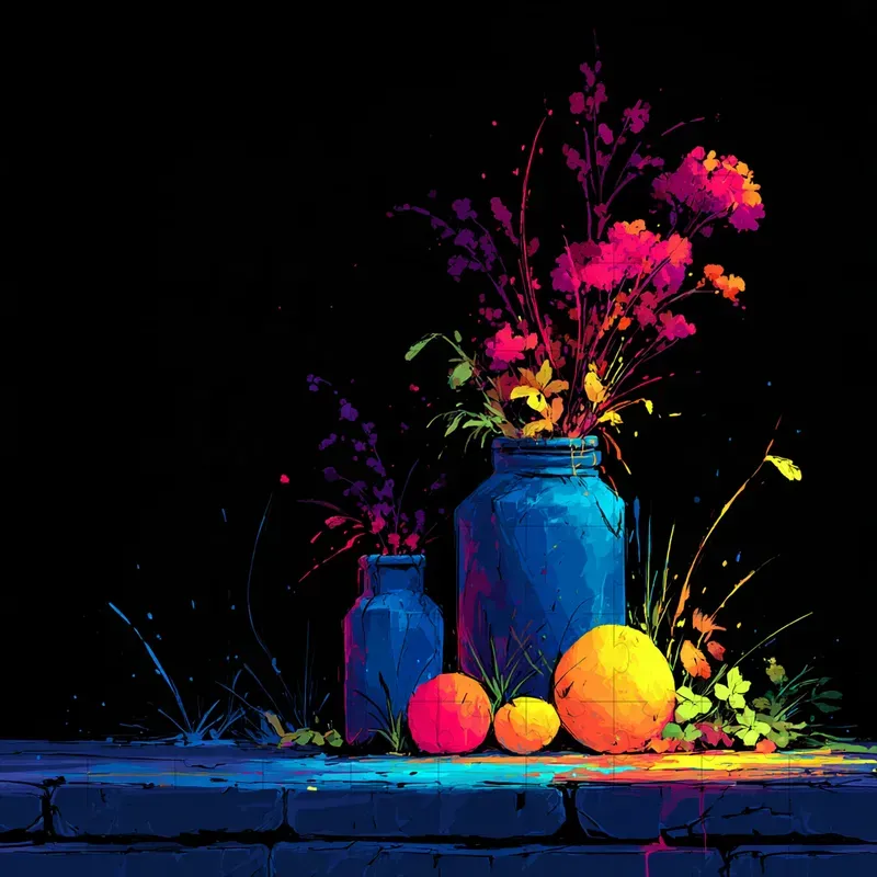 Gouache Neon Ink Splatter Nightscapes
