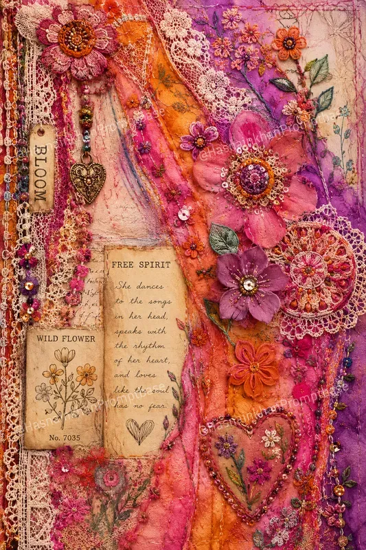 Hippie Pattern Flower Junk Journal Pages
