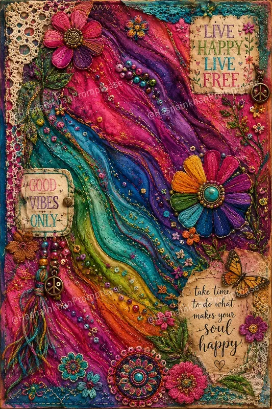 Hippie Pattern Flower Junk Journal Pages