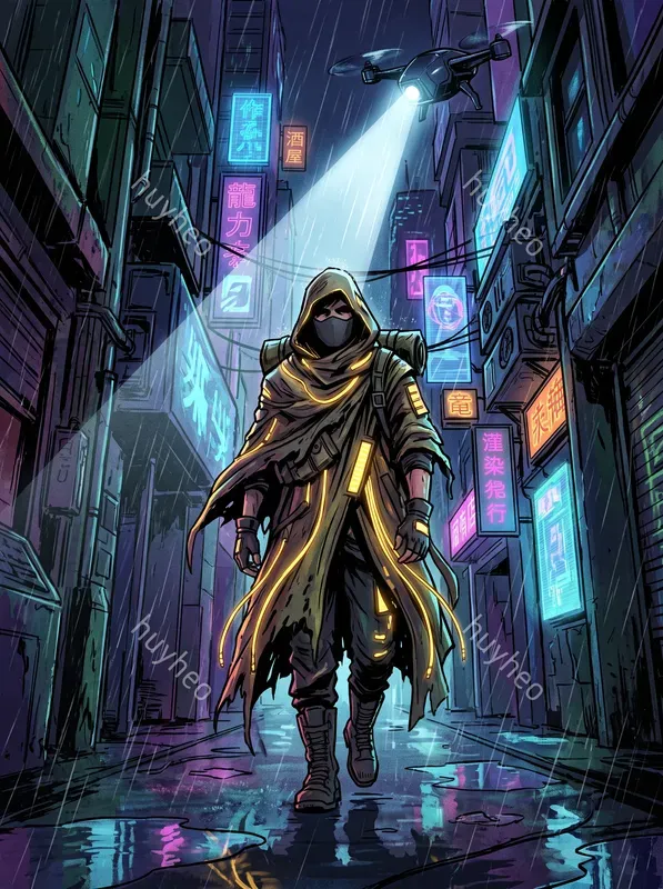 Cyberpunk Noir Glowing Silhouettes