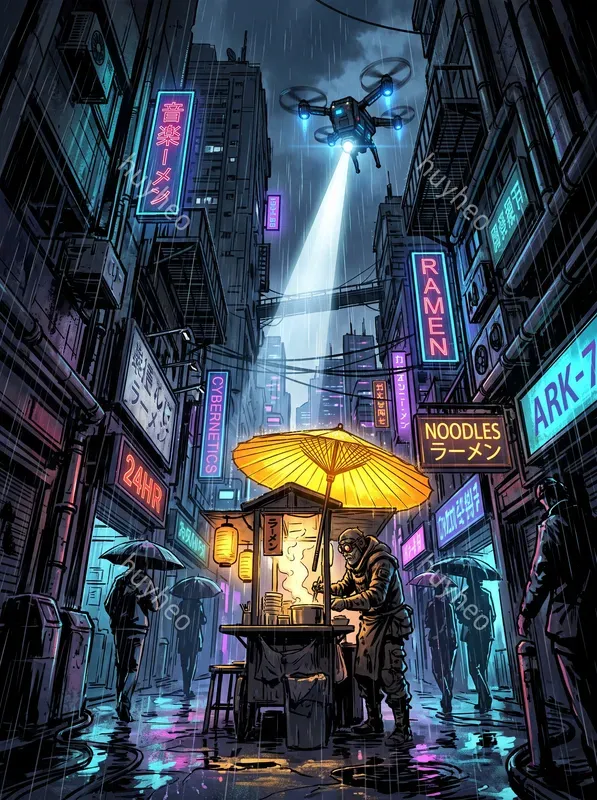 Cyberpunk Noir Glowing Silhouettes