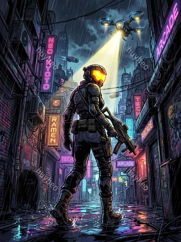 Cyberpunk Noir Glowing Silhouettes