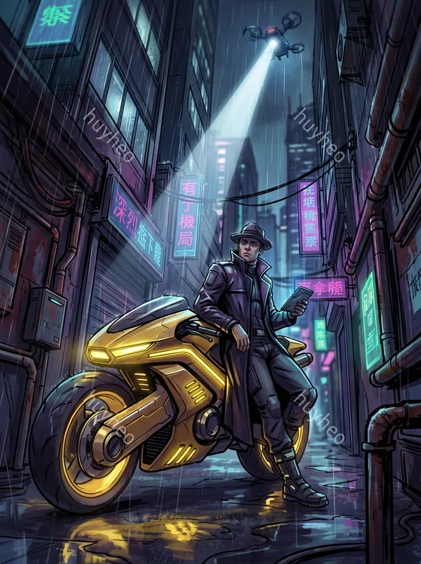 Cyberpunk Noir Glowing Silhouettes