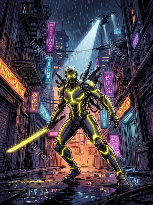 Cyberpunk Noir Glowing Silhouettes