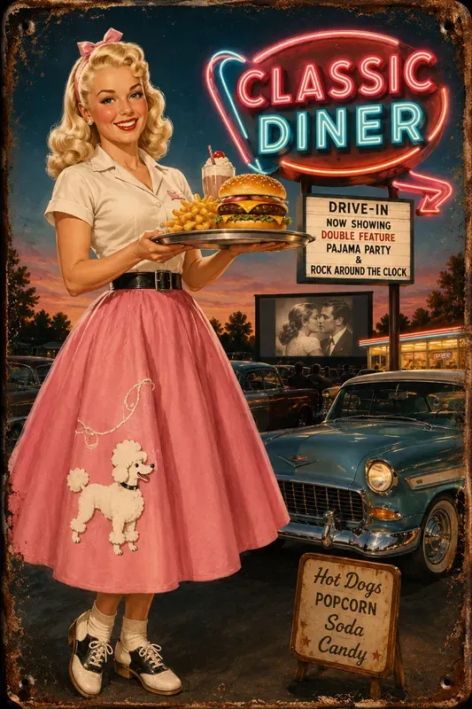 Vintage Americana Pin Up Tin Signs