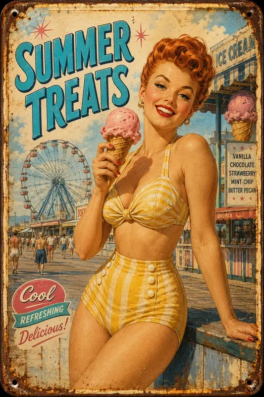Vintage Americana Pin Up Tin Signs