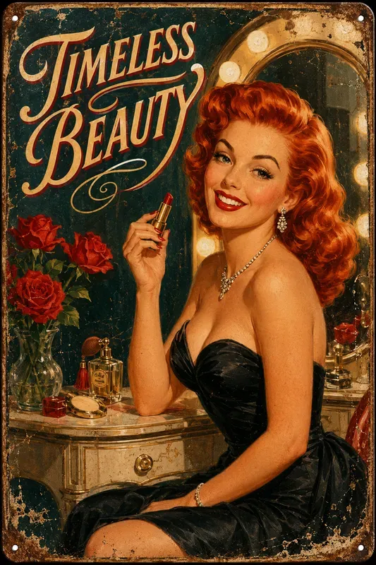 Vintage Americana Pin Up Tin Signs