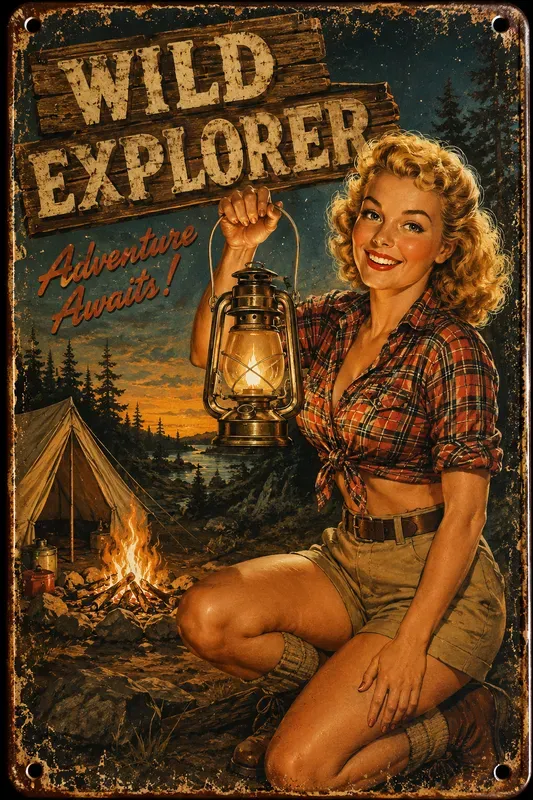 Vintage Americana Pin Up Tin Signs