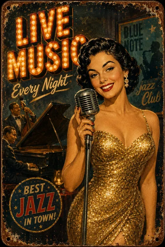 Vintage Americana Pin Up Tin Signs