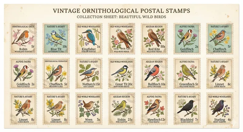 Vintage Postal Stamp Collection Sheets
