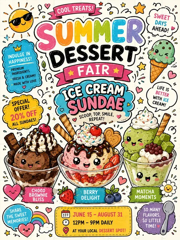 Cute Food Doodle Ad Posters