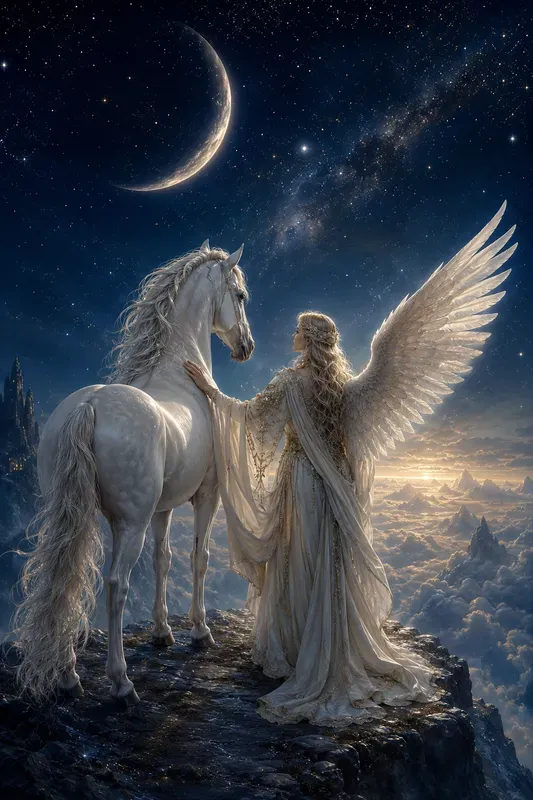 Dream Night Angel Horses Fantasy