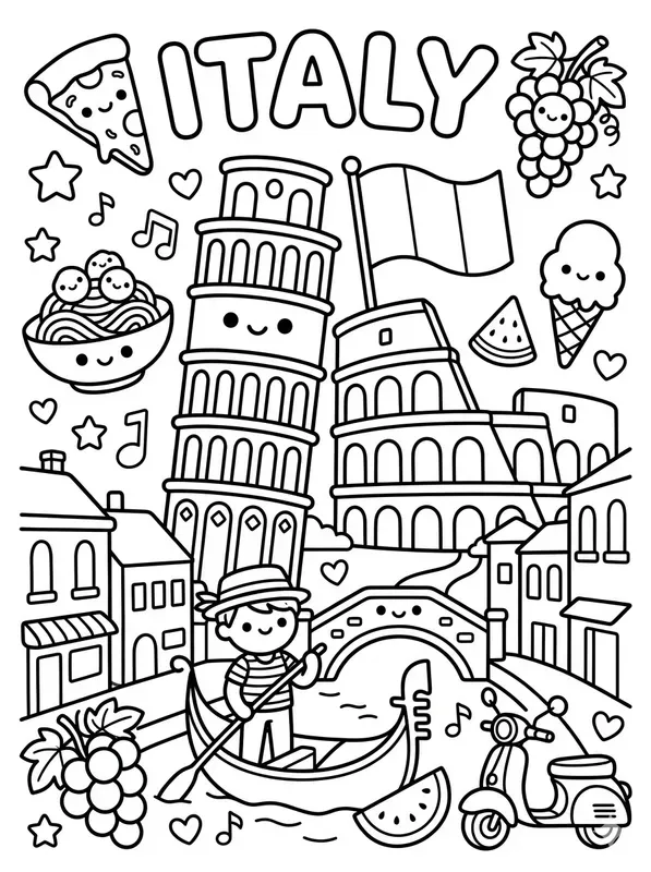 Kawaii Destination Coloring Book Pages