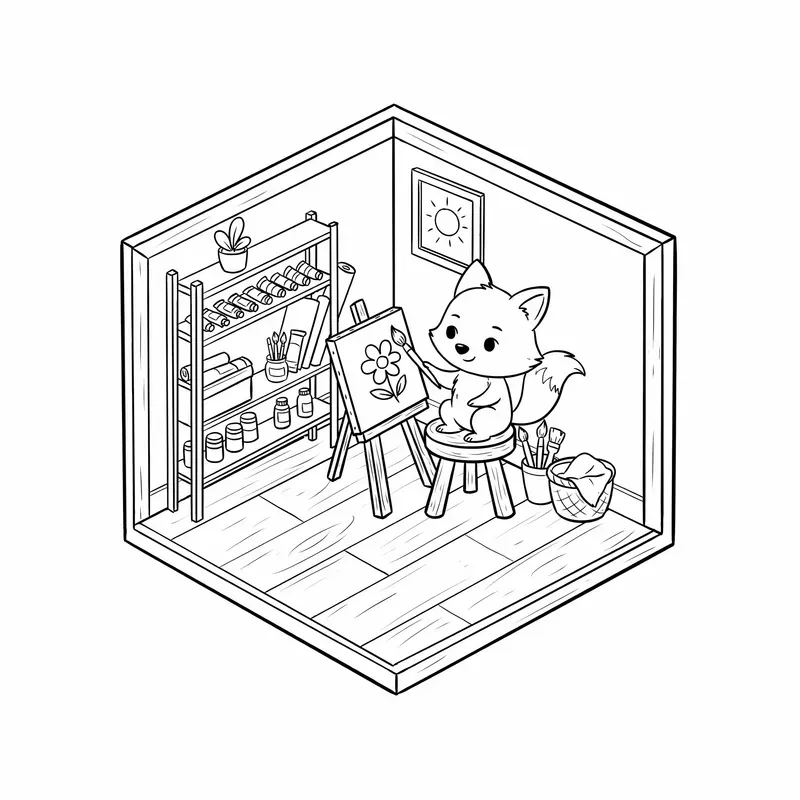 Isometric Animal Room Coloring Pages