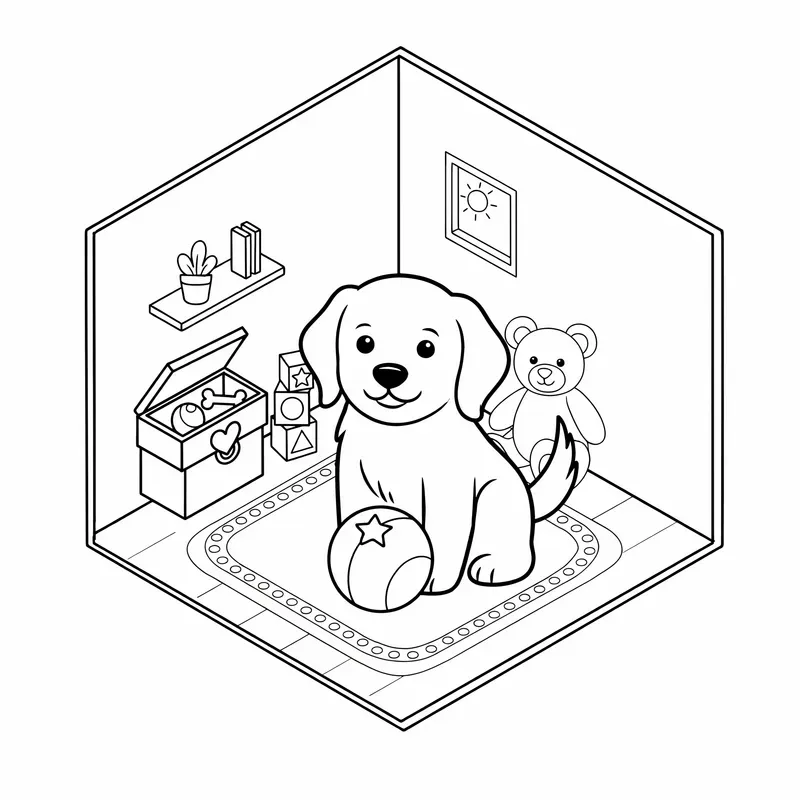 Isometric Animal Room Coloring Pages