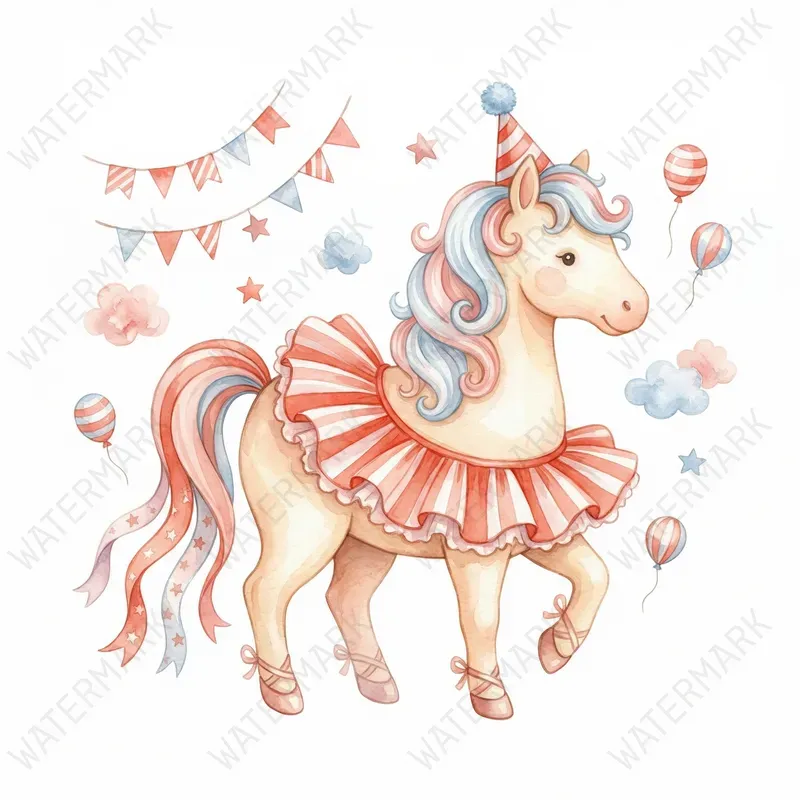 Circus Watercolor Art Nursery Clipart