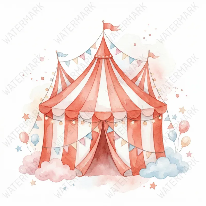 Circus Watercolor Art Nursery Clipart