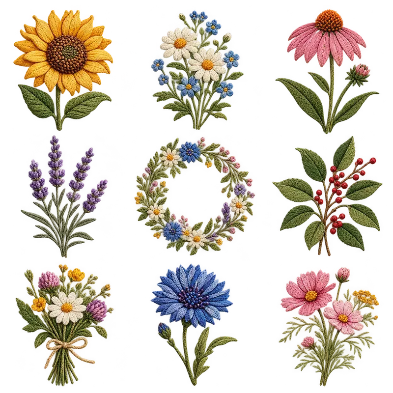 Handembroidered Botanical Cliparts