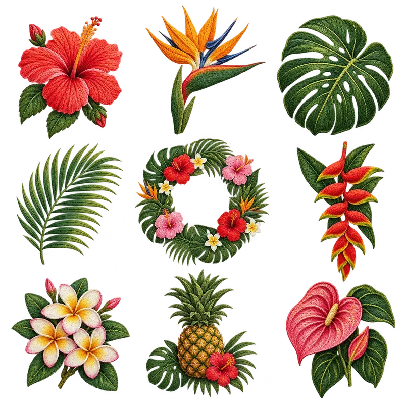 Handembroidered Botanical Cliparts
