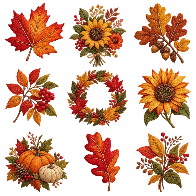 Handembroidered Botanical Cliparts