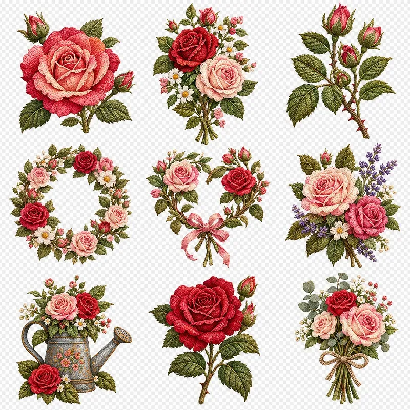 Handembroidered Botanical Cliparts