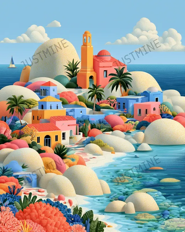 Colorful Seaside Mediterranean Wall Art