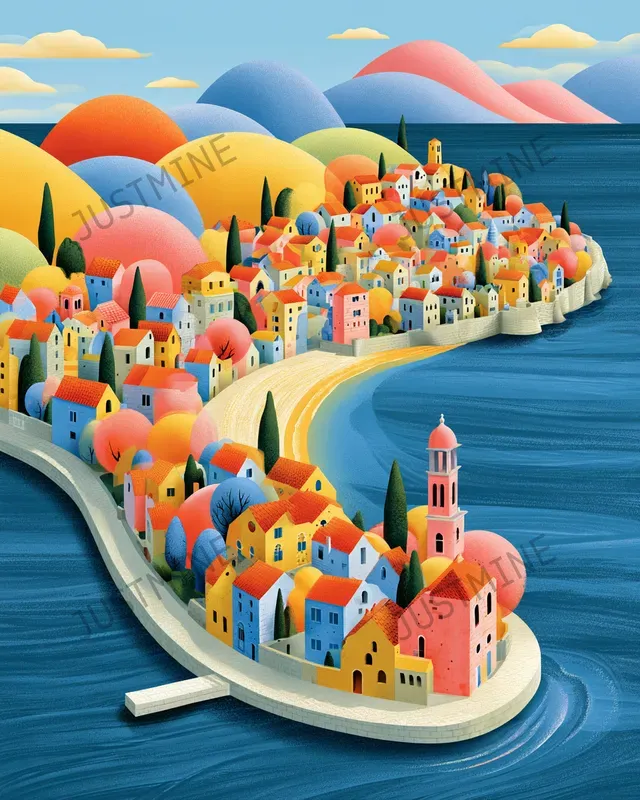 Colorful Seaside Mediterranean Wall Art