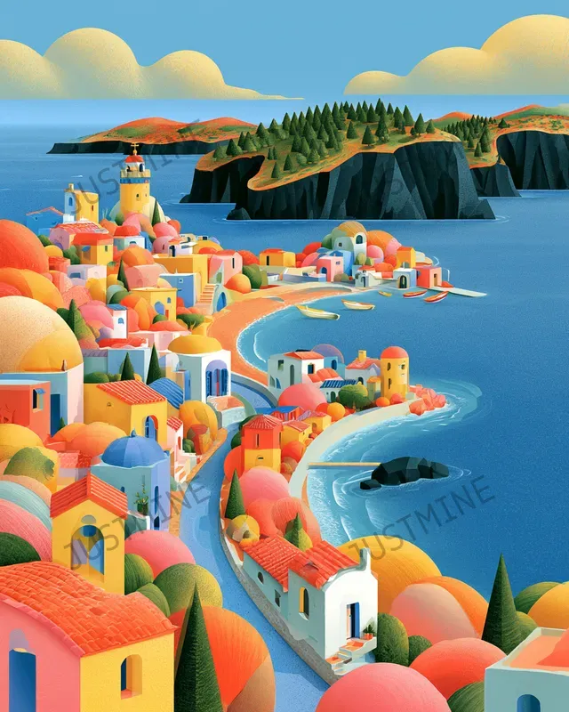 Colorful Seaside Mediterranean Wall Art