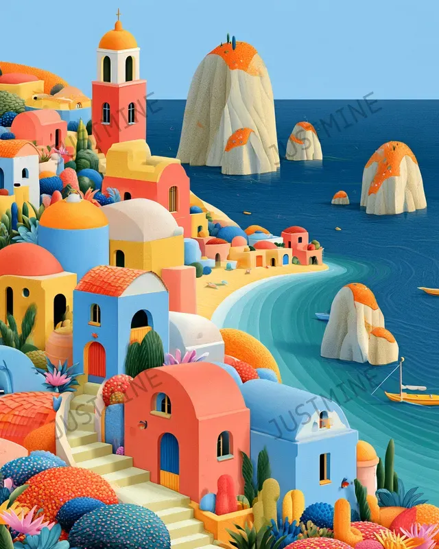 Colorful Seaside Mediterranean Wall Art