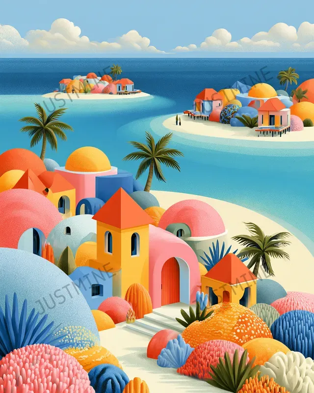 Colorful Seaside Mediterranean Wall Art