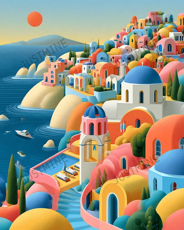 Colorful Seaside Mediterranean Wall Art