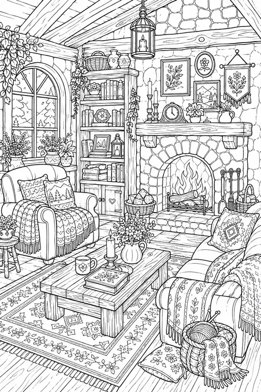 Printable Cozy Home Line Art