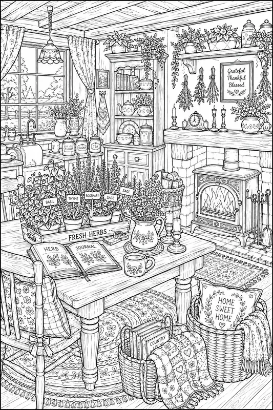 Printable Cozy Home Line Art