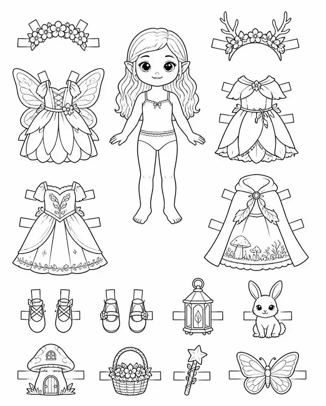 Storybook Dressup Paper Doll Colorings