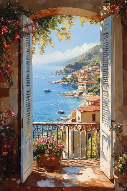 Open Window Mediterranean Coastal Art