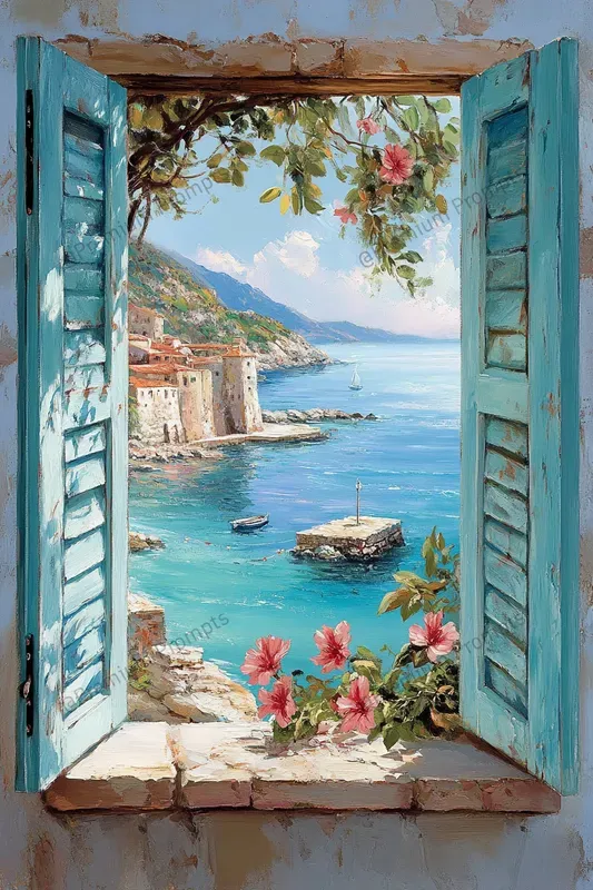 Open Window Mediterranean Coastal Art