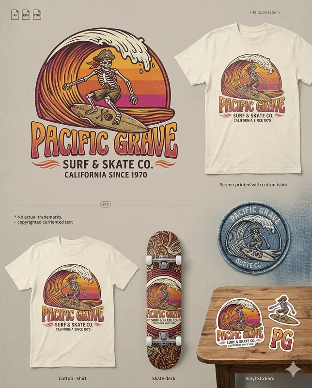 Vintage Surf And Skate Logo Systems