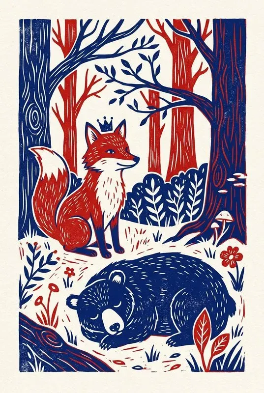 Folk Linocut Story Art