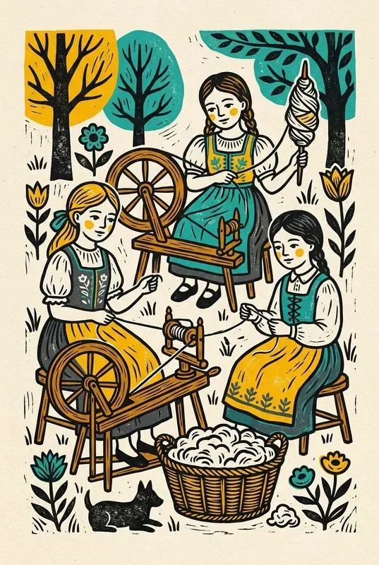 Folk Linocut Story Art